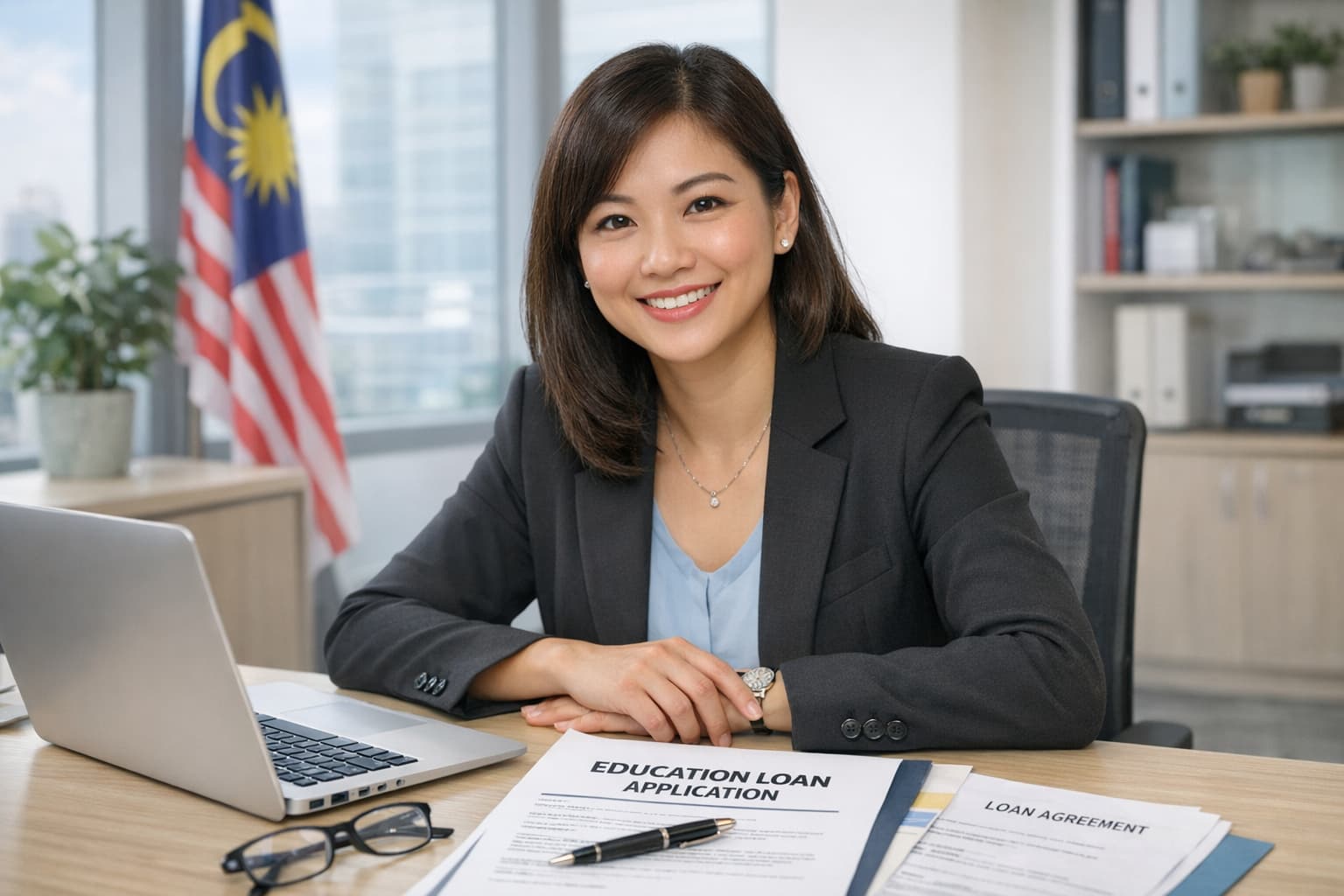 Wanita Cina Malaysia profesional dengan dokumen pinjaman pendidikan
