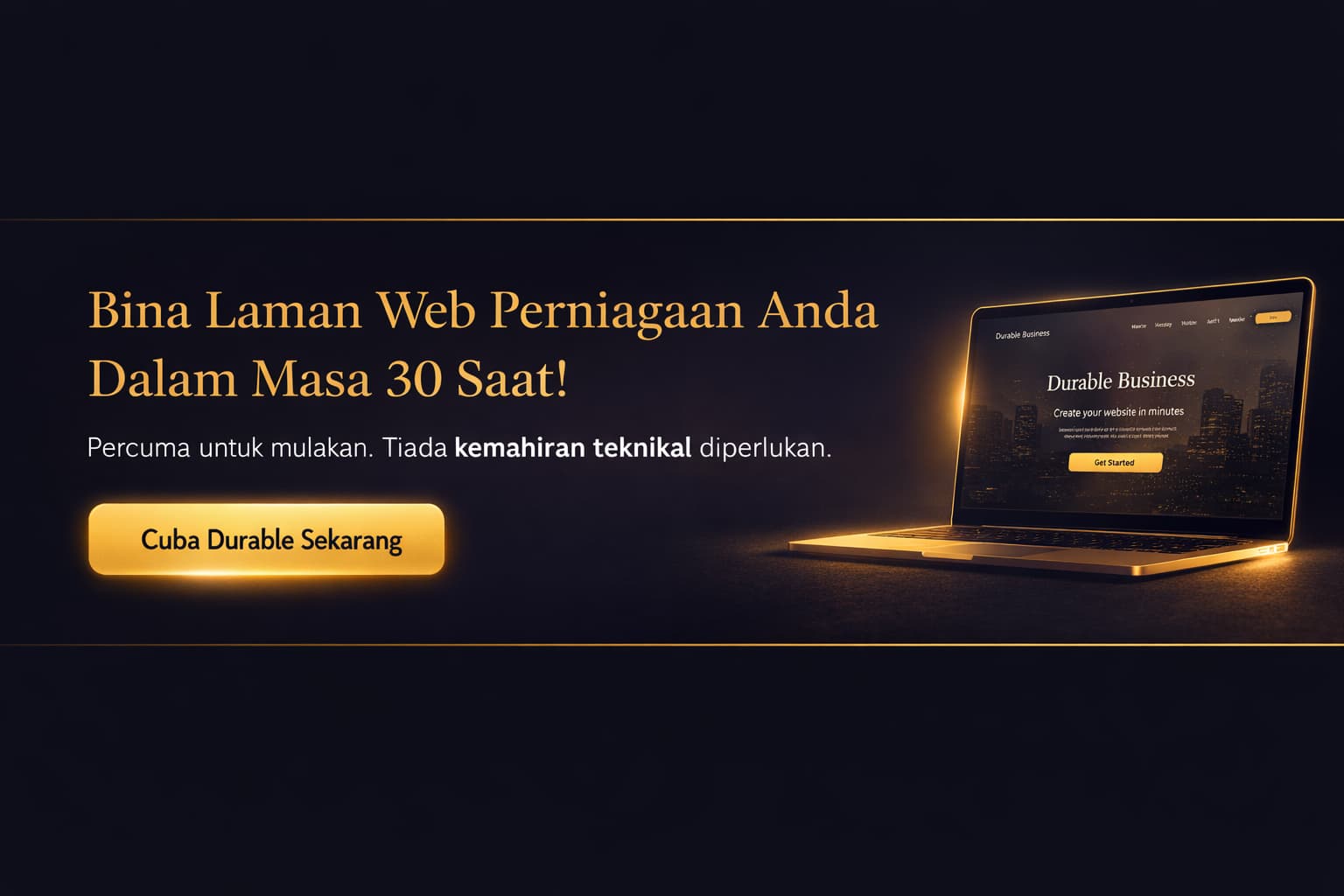 Banner iklan Durable - Bina laman web perniagaan dalam 30 saat dalam Bahasa Malaysia