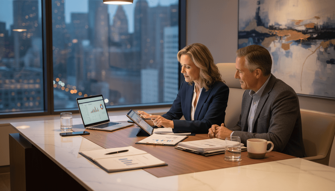 Professional financial products consultation with trusted advisor in modern office setting