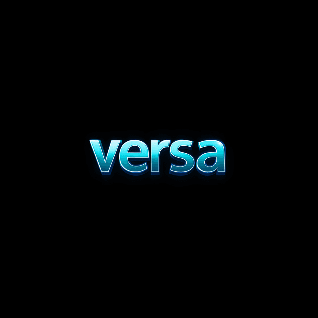 The word 'versa' in a bold 3D glowing blue font against a black background.