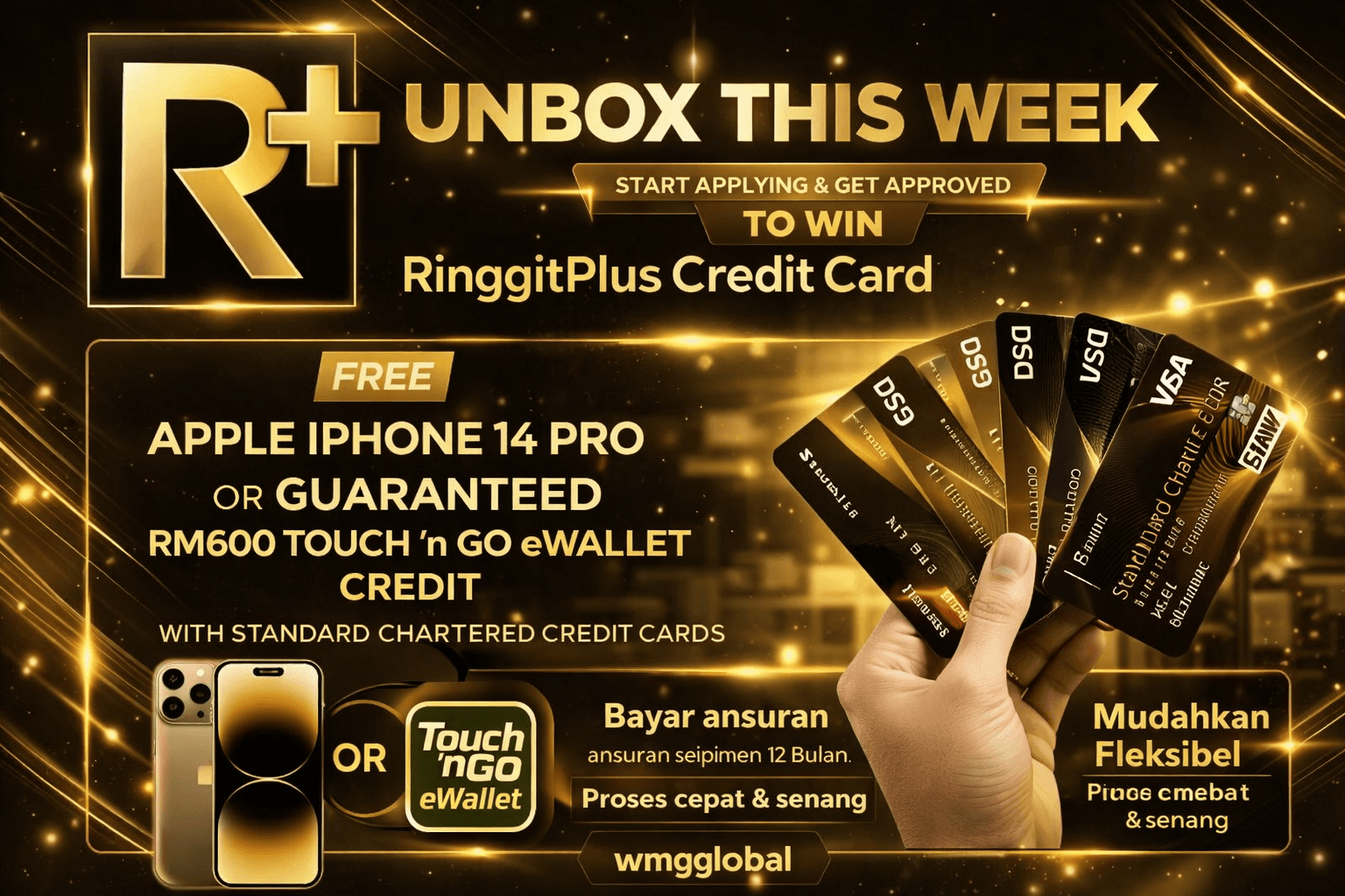 RinggitPlus credit card promotion offering a free iPhone 14 Pro or RM600 eWallet credit.