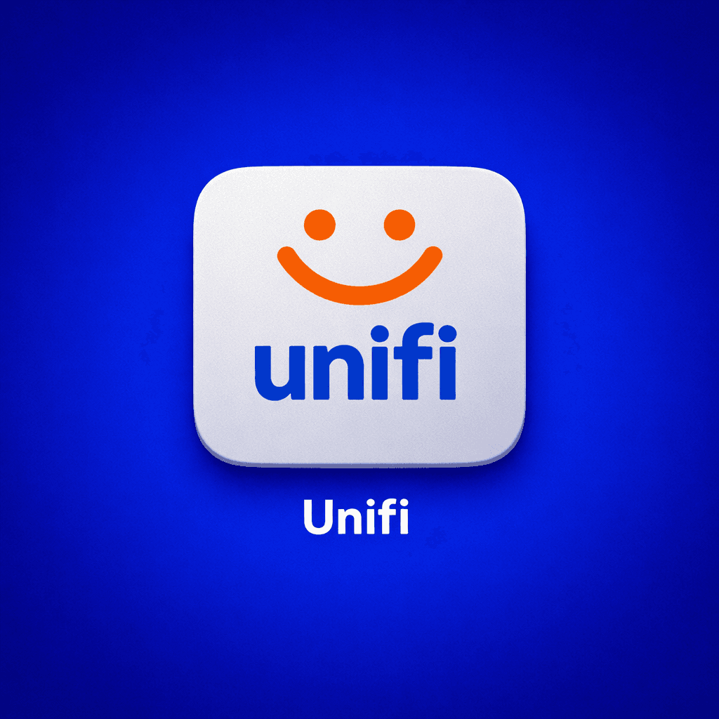 Unifi logo featuring an orange smiley face and blue text on a white rounded square.